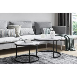 2x konferenční stolek set bílá / černá, kulaté, kovový rám