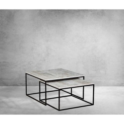 Konferenční stolky sada 2 kusů čtverec beton šedý / černá, kovové podnože