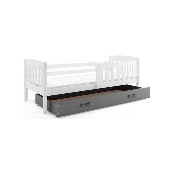 Dětské jednolůžko se zábranou a šuplíkem bílá / šedá 90x200 cm