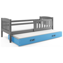 Dětská rozkládací postel s přistýlkou komplet s rošty a matracemi grafit / modrá, 90x200 cm