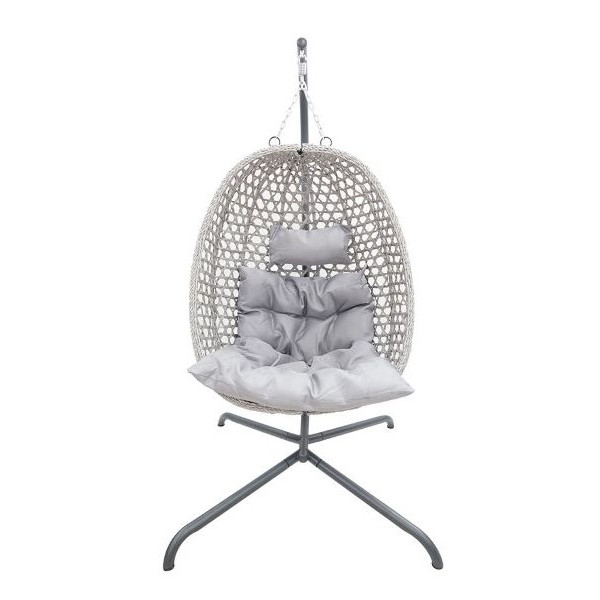 Ratanové závěsné houpací křeslo vajíčko se stojanem Strakoš ČR venkovní + vnitřní, šedé