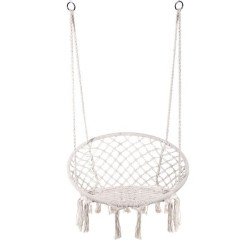 Levné kulaté houpací křeslo k zavěšení venkovní + vnitřní, provazové, světle béžové