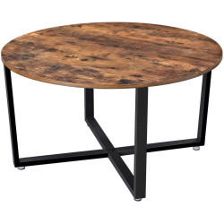 Industriální obývákový stůl nízký tmavě hnědé opálené dřevo Ø 88 cm