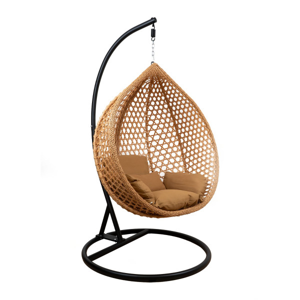 Skládací závěsná houpací křeslo se stojanem ratanové béžové venkovní + vnitřní, do 130 kg