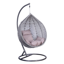 Velké závěsné houpací křeslo vajíčko se stojanem relaxační ratanové šedé