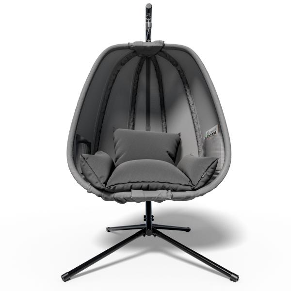 Závěsné houpací křeslo s látkovým potahem šedé venkovní + vnitřní, vč. stojanu