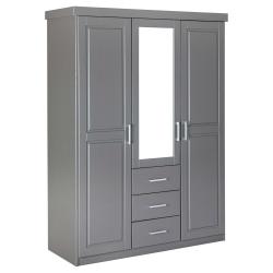 Retro šatní škříň šedá s dveřmi a šuplíky, zrcadlo, 55x140x190 cm