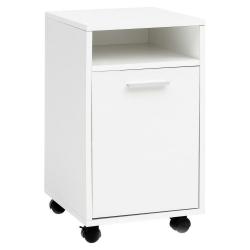 Malá kancelářská skříňka ke stolu, pojízdná s kolečky, bílá, policová, 38x33x60 cm