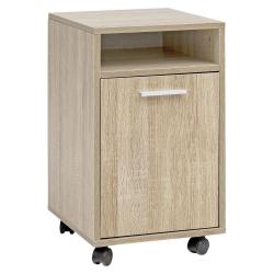 Malá kancelářská skříňka ke stolu, pojízdná s kolečky, dub sonoma, policová, 38x33x60 cm