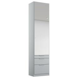 Světle šedá vysoká úzká multifunkční skříň s dveřmi se zrcadlem a šuplíky 54x47x229 cm