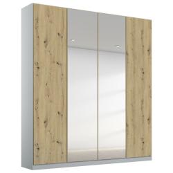 Velká šatní skříň šedá / dřevo se zrcadlem uprostřed, 54x181x229 cm