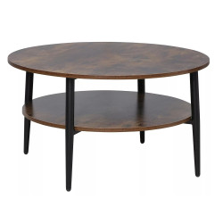 Kulatý konferenční stolek industriální 80 cm hnědé opálené dřevo / černá