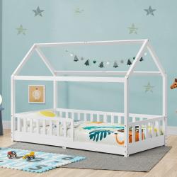 Dětská domečková postel s roštem 90x200  masivní dřevo borovice, bílá