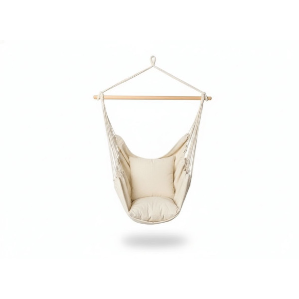 Levné látkové závěsné houpací křeslo béžové na zahradu / do bytu