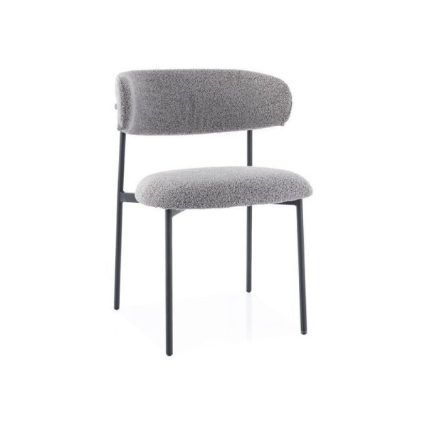 Kovová jídelní židle s čalouněným chlupatým sedákem a opěrkou, šedá
