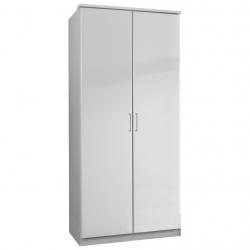 Jednoduchá úzká bílá šatní skříň na oblečení, rukojeti v hliníkové barvě, 58x90x199 cm