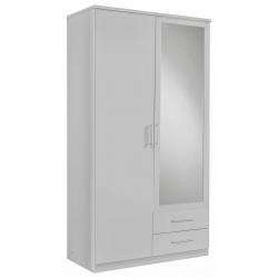 Bílá zrcadlová šatní skříň na oblečení, rukojeti v hliníkové barvě, 58x90x199 cm