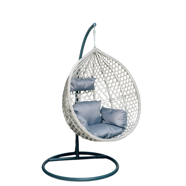 Levné závěsné houpací křeslo se stojanem šedé na balkon / terasu / do obýváku