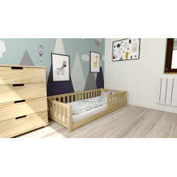 Nízká dětská postel z masivu 90x200 s roštem, borovice světle hnědá