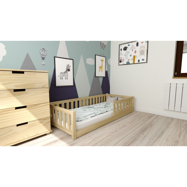 Nízká dětská postel z masivu 90x200 s roštem, borovice světle hnědá