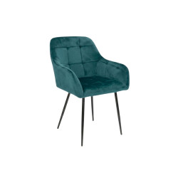 Sametové křeslo s područkami k jídelnímu stolu tmavě zelené + černé nohy