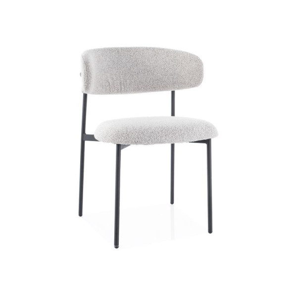 Kovová jídelní židle s měkkým chlupatým sedákem a opěradlem černá / světle béžová