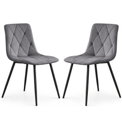 2x moderní měkce čalouněná jídelní židle ke stolu šedá, prošívaný látkový potah