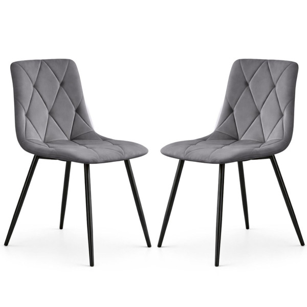 2x moderní měkce čalouněná jídelní židle ke stolu šedá, prošívaný látkový potah