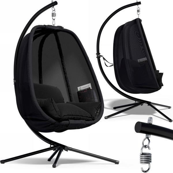 Levné závěsné houpací křeslo černé s látkovým potahem do bytu / na balkon / na zahradu