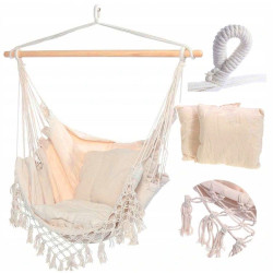 Levné látkové závěsné houpací křeslo bez stojanu, béžové