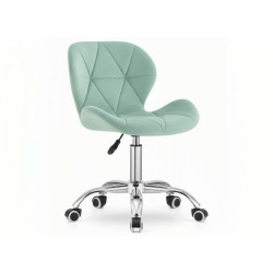 Otočné sametové křeslo s nízkým opěradlem na kolečkách mentolové + chromované