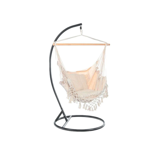 Levné béžové brazilské závěsné houpací křeslo se stojanem venkovní + vnitřní