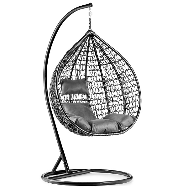 Levné závěsné houpací křeslo se stojanem do bytu / na balkon / na zahradu, černá + šedá