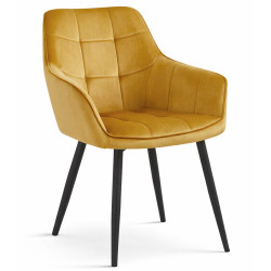 Pohodlné jídelní křeslo s opěrkami rukou hořčicově žluté + černé nohy