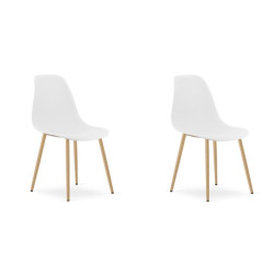 2x skandinávská plastová židle bílá + nohy ve vzhledu dřeva hnědé