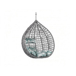 Šedé závěsné křeslo KOKON bez stojanu, zeleno-bílý polštář