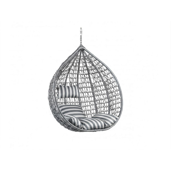 Levné samostatné závěsné houpací křeslo bez stojanu venkovní + vnitřní, šedá + šedobílý polstr
