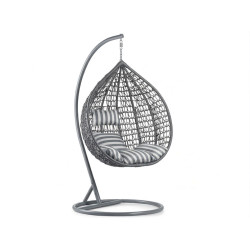 Levné závěsné houpací křeslo se stojanem venkovní + vnitřní, šedá + šedobílý polstr