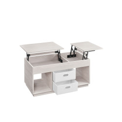 Obdélníkový konferenční stolek s výklopnými deskami a šuplíky béžový 100x50 cm