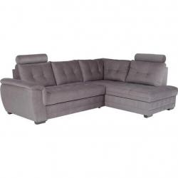 Rohový gauč do L moderního vzhledu tmavě šedý, rozkládací, úložný prostor, p. záda