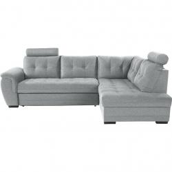 Rohový gauč do L moderního vzhledu světle šedý, rozkládací, úložný prostor, p. záda
