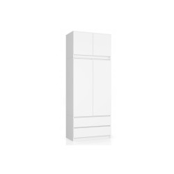 Bílá šatní skříň vysoká s nástavcem, dveře + šuplíky, 90x235x51 cm