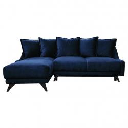 Tmavě modrá rohová relaxační pohovka s rozkladem na sezení a spaní, 90x225x80 cm