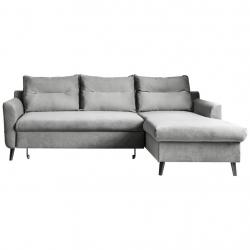 Světle šedá rohová relaxační pohovka s rozkladem na sezení a spaní, 90x225x80 cm