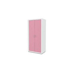 Dětská šatní skříň s poličkami a šatní tyčí, otočné dveře, bílá / růžová, 90x190x50 cm