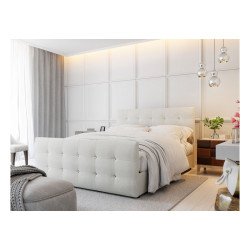Luxusní manželská postel boxspring 180x200 cm čalouněná s prošíváním, s matrací a topperem, krémová