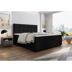Vysoká manželská postel boxspring 180x200 cm černá, komplet s matrací a topperem