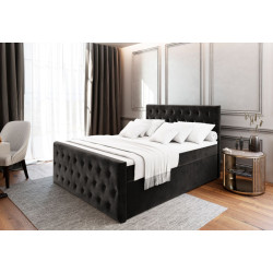 Luxusní velká vysoká postel boxspring 180x200 s matrací a topperem, sametová látka