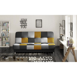 Rozkládací pohovka barevné čtverce žlutá / černá / šedá, možnost spaní, 192 cm