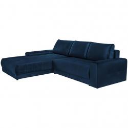 Velká rohová relxační sedačka s lenoškou tmavě modrá, rozkládací na lůžko, úložný prostor